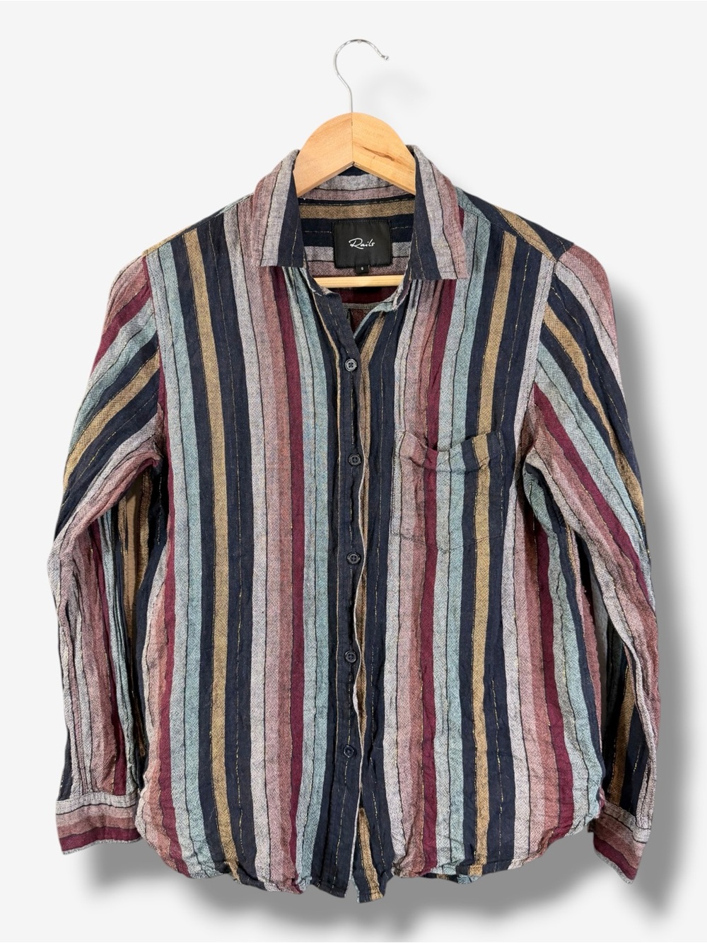 Rails Charli Button Down Shirt Size S Varadero Stripe Multicolor Gauze Linen